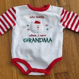 "Who Needs Santa when I have Grandma" Embroidered Striped Sleeve 0-3 Months Baby